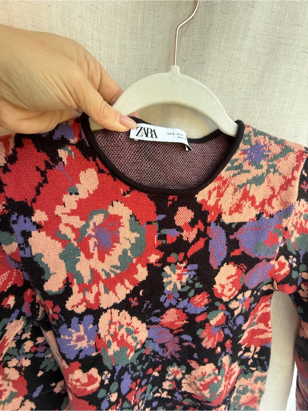Zara Floral Jacquard Tapestry Knit Mini Dress Size S - Picture 2 of 5